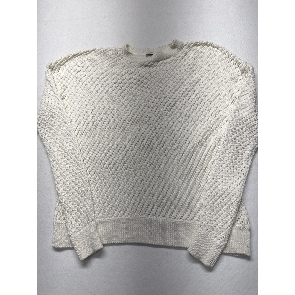 Vince Womens Cream Open Knit Mesh Long Sleeve Crew Neck Sweater Small Off White